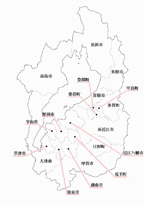 直売所のある地域を示した滋賀県の地図の画像