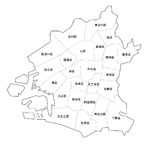 大阪市の区の場所を示した地図の画像